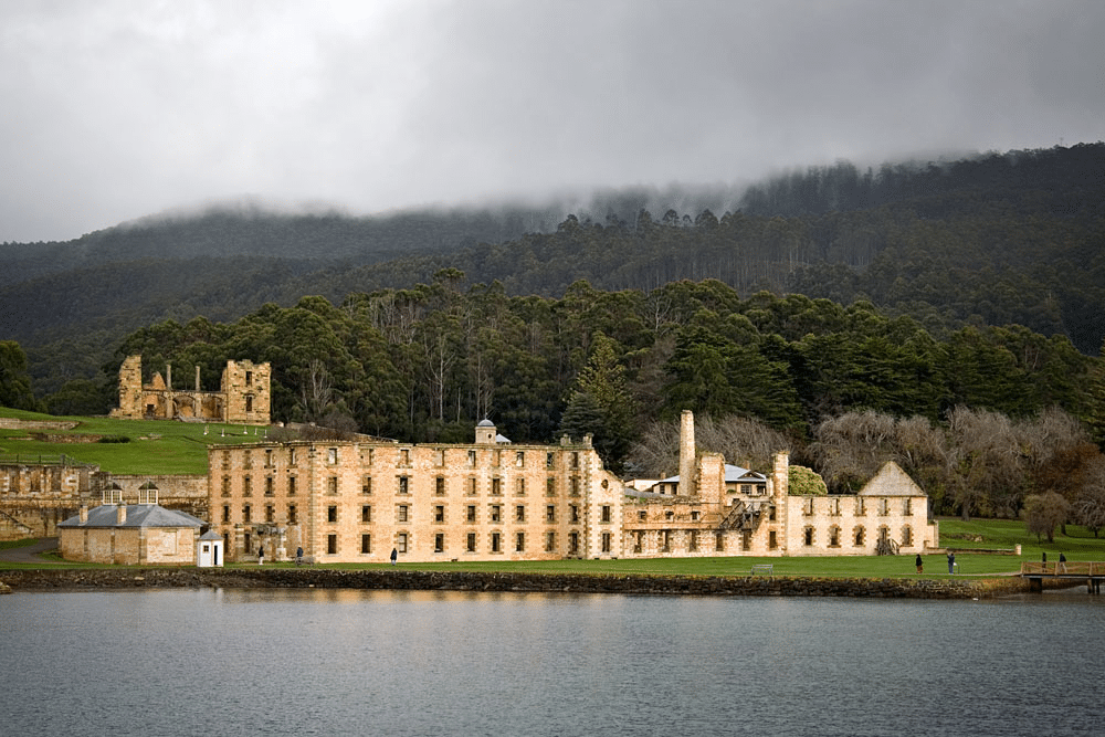 A large building on a green hillside near Hobart