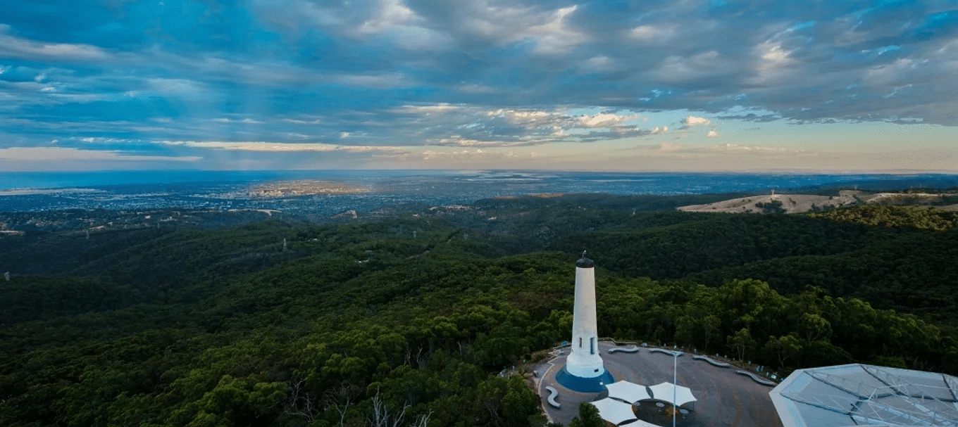 A scenic view of the sky over Adelaide from a hilltop