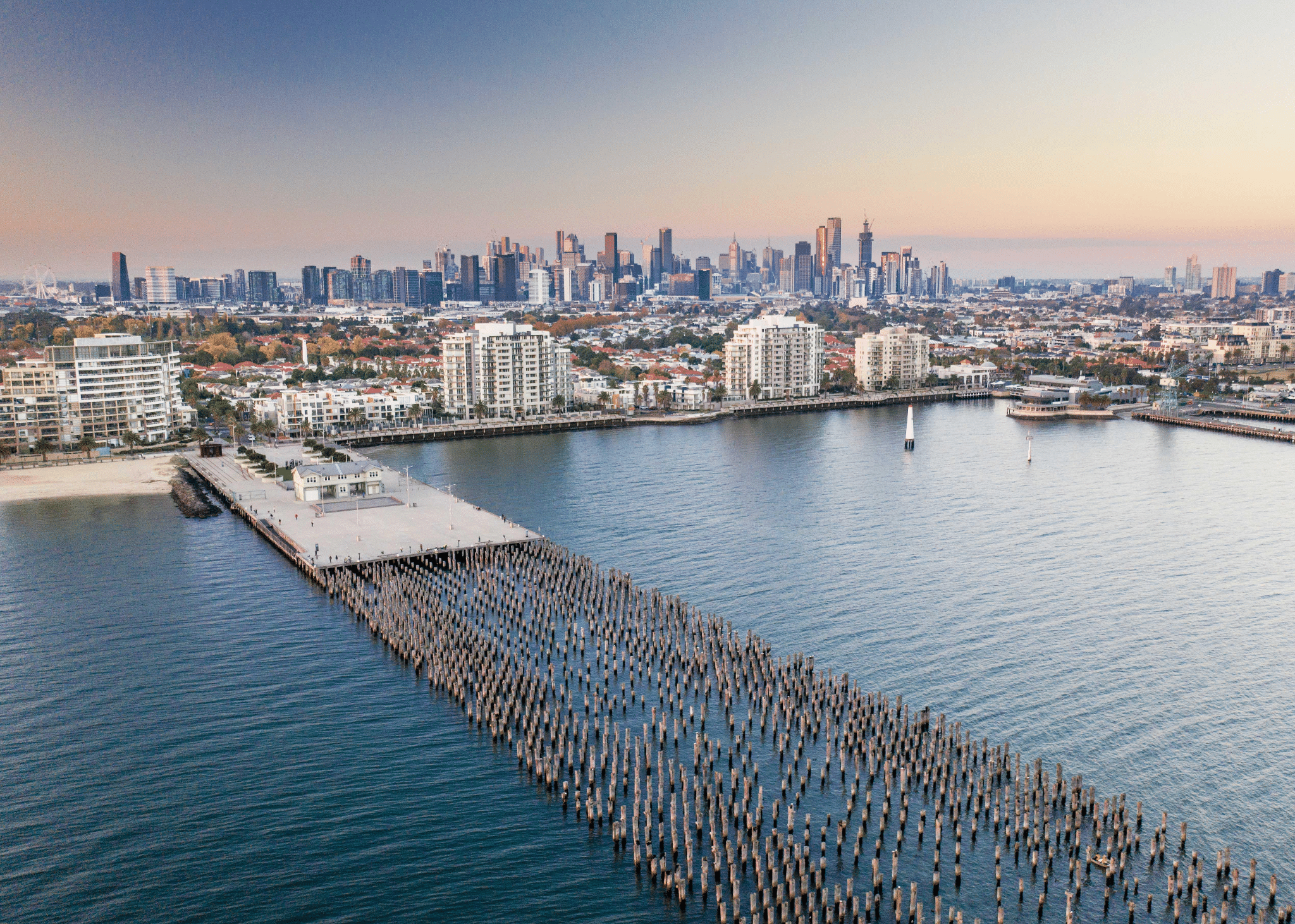 A view of Port Phillip with Melbourne city skyline in the background