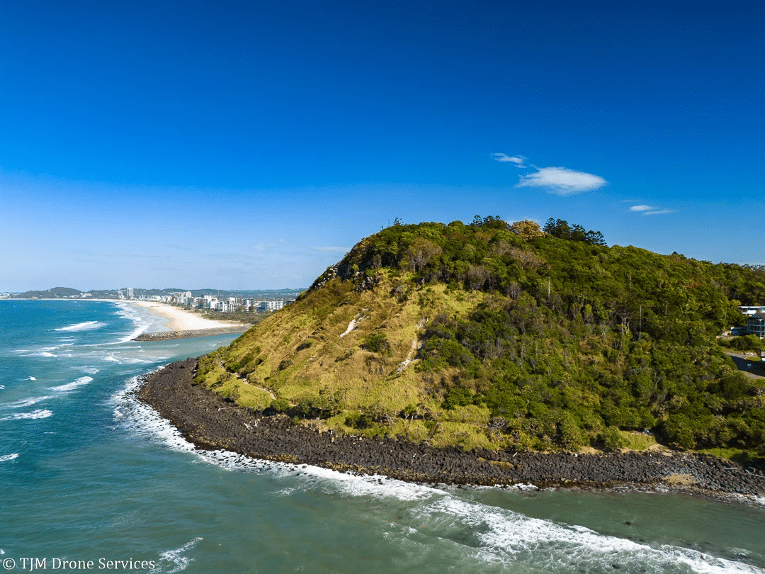 An aerial view of a beachside island on the Gold Coast
