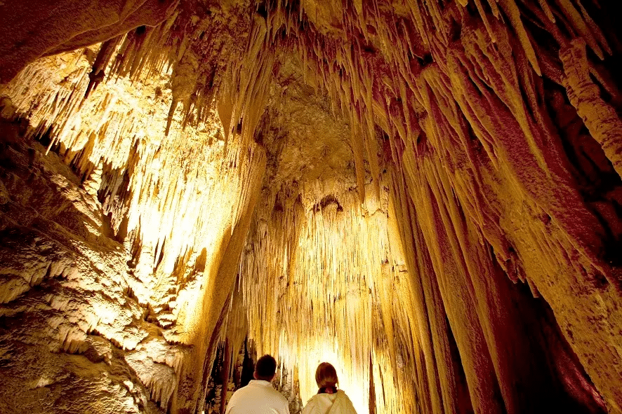 Couple exploring a cave in Hobart