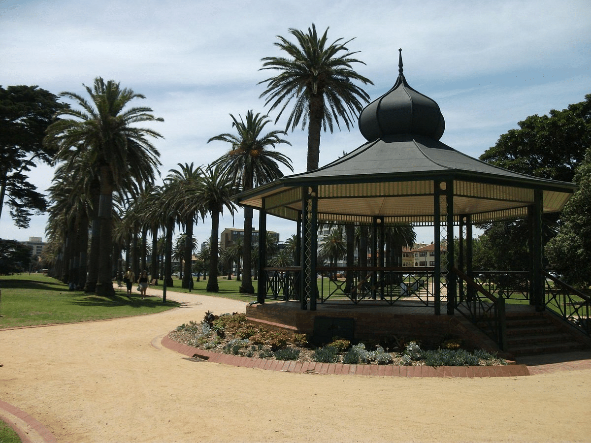 Gazebo in park with palm trees in Port Phillip suburb