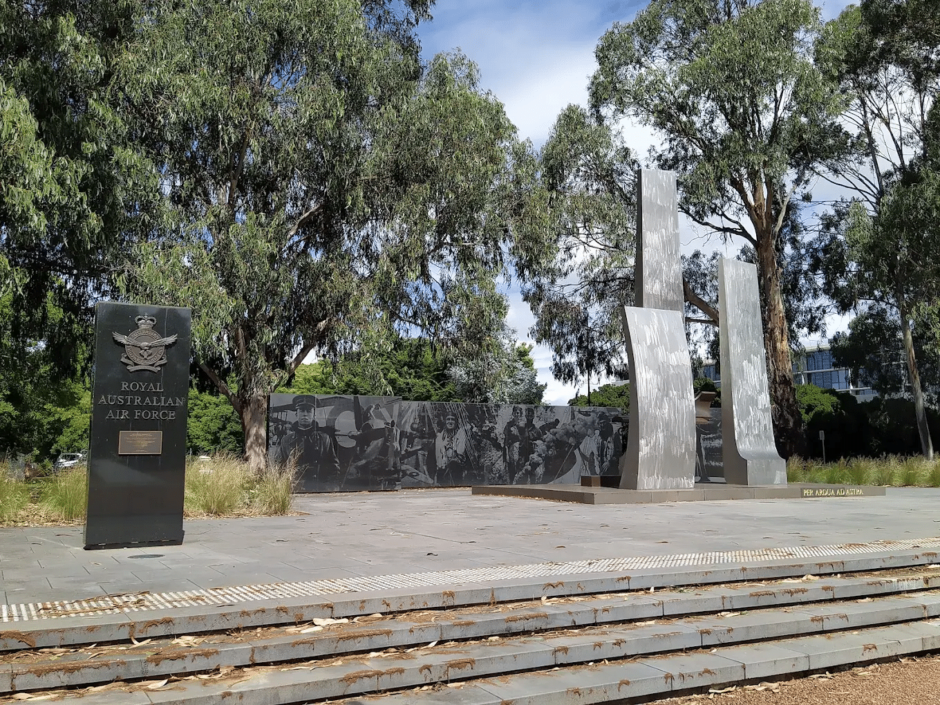 Monument in park with trees, Canberra historical site