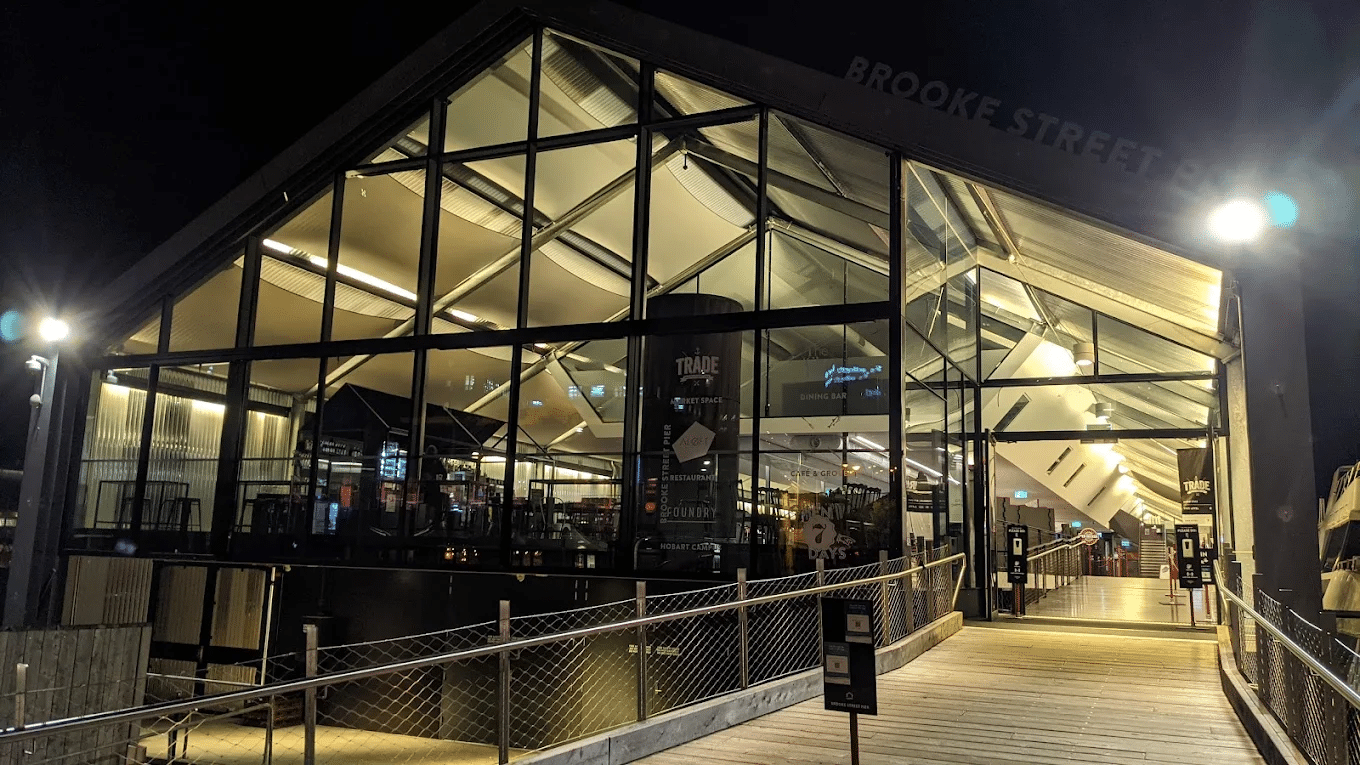 Walkway to Hobart train station at night