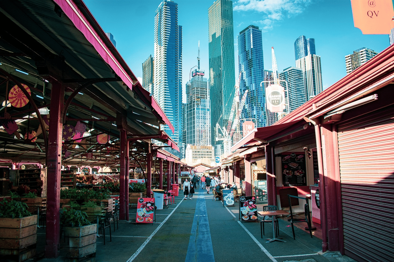 A city street with historical buildings in Melbourne