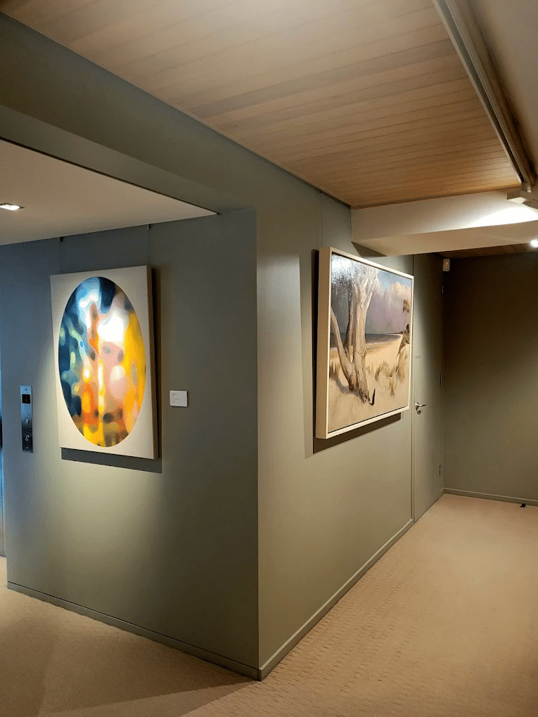 A couple of paintings on a wall showcasing art in Brisbane room