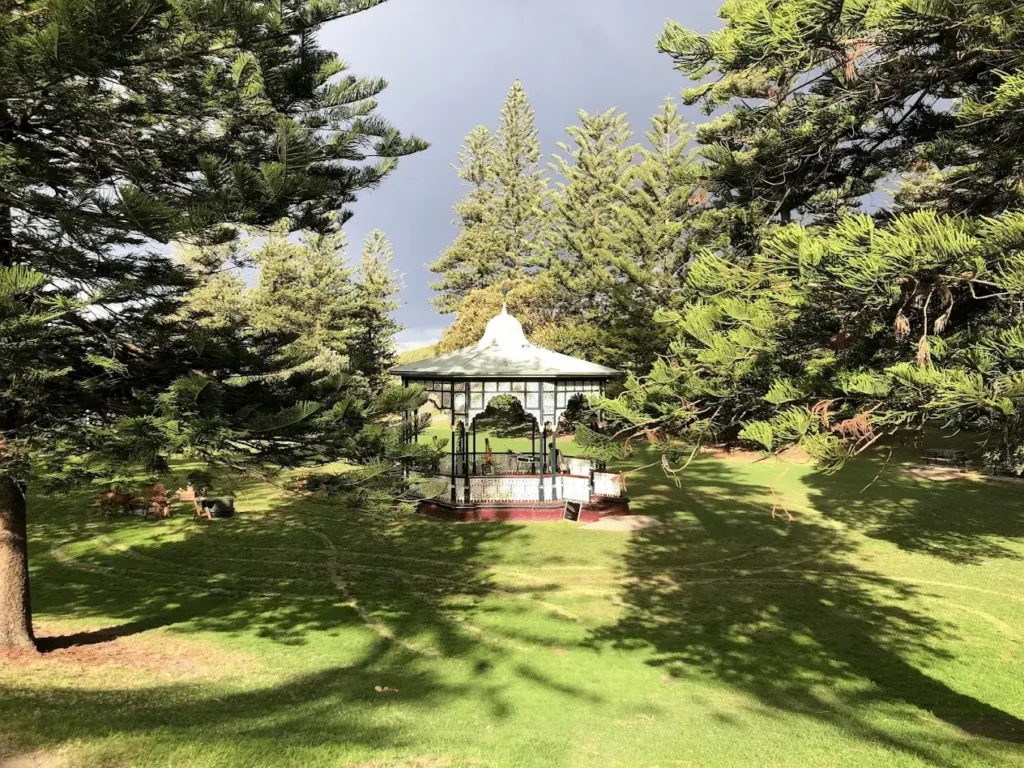 A gazebo in a Newcastle park surrounded by trees
