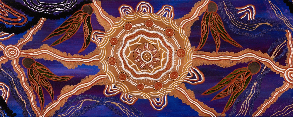 Abstract sunflower painting in Maroondah art gallery