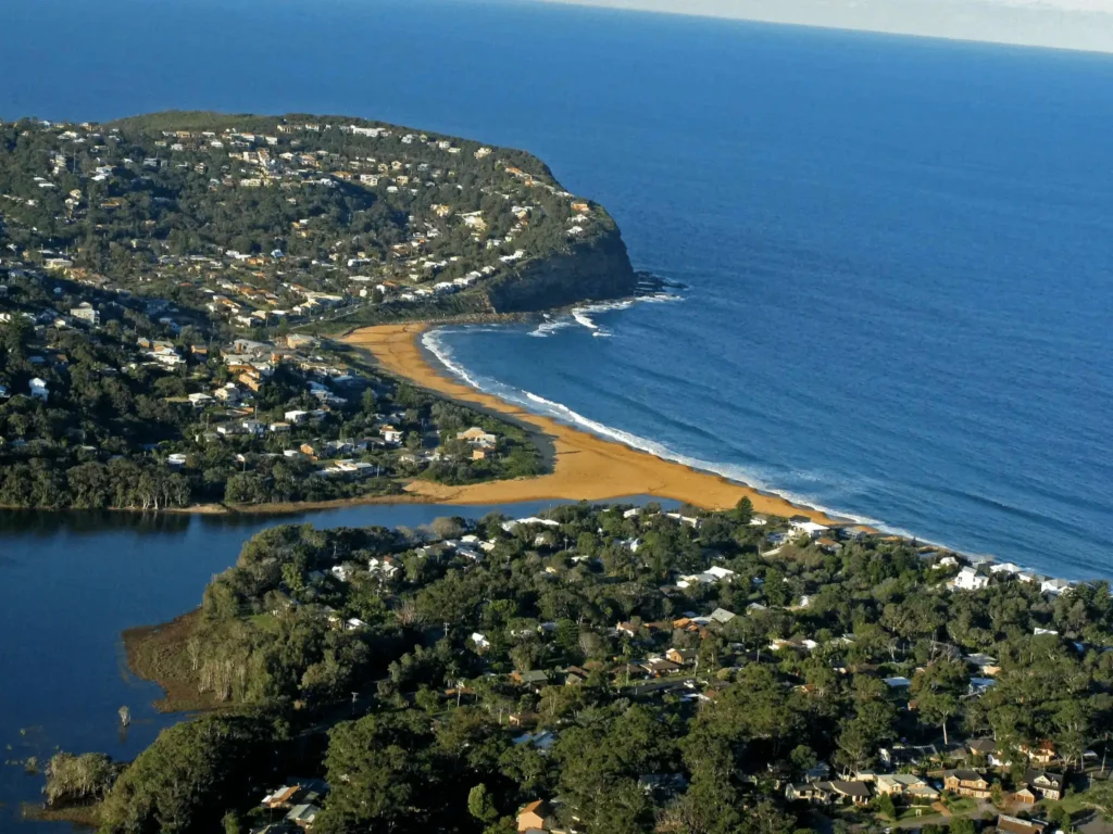 Aerial view of beach and ocean on Central Coast