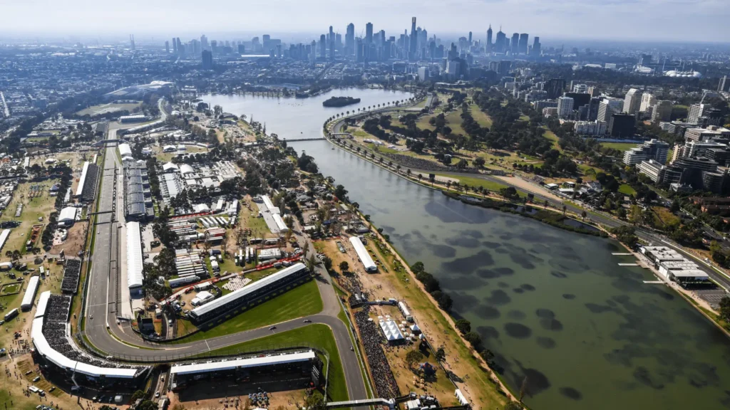 Aerial view of Melbourne city and river
