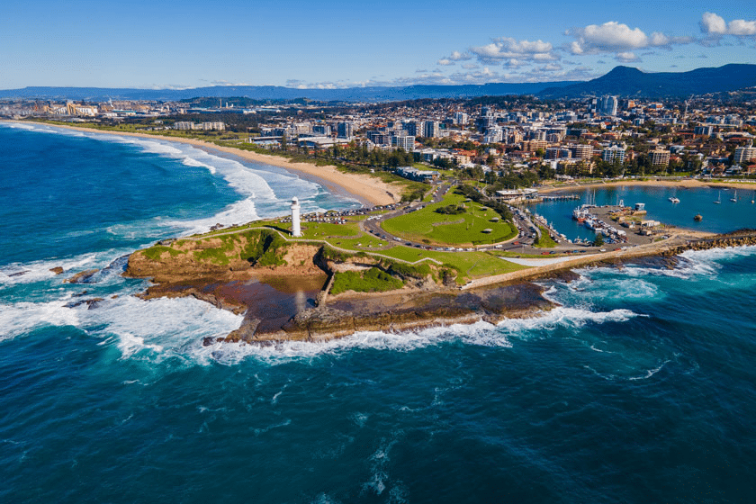 An aerial view of a small island near Sydney in winter
