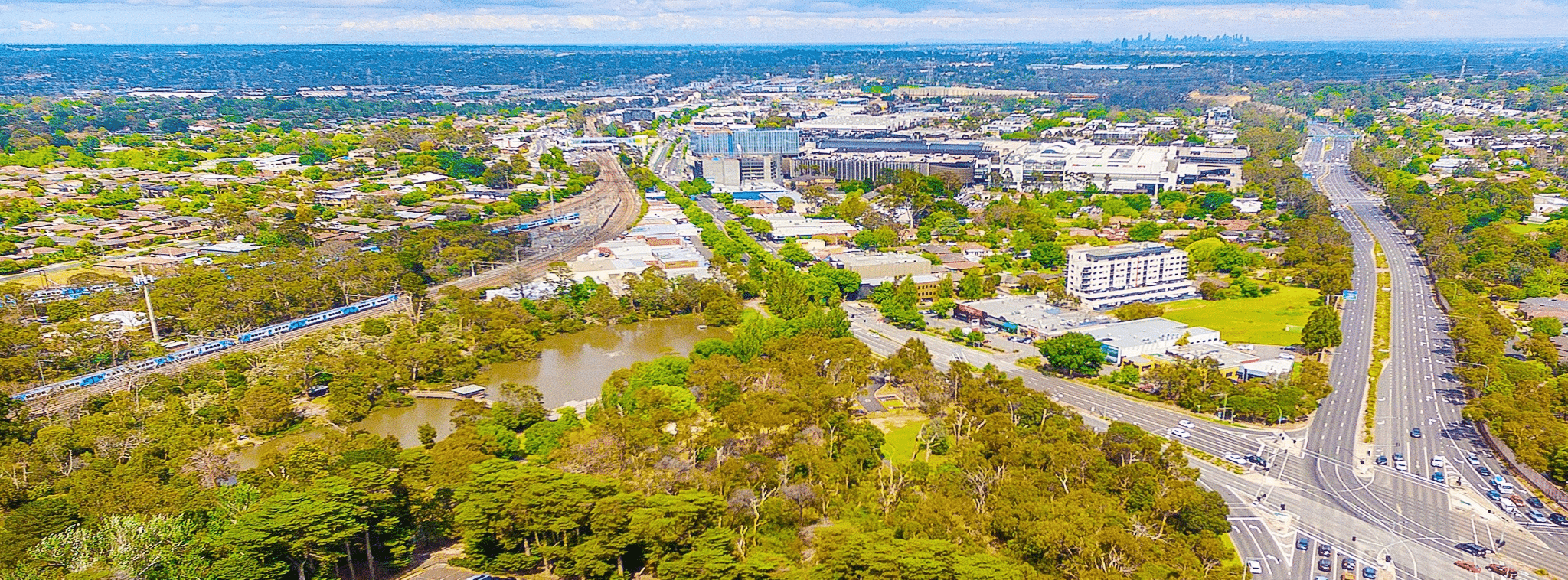 An aerial view of Melbourne with a river running through Maroondah