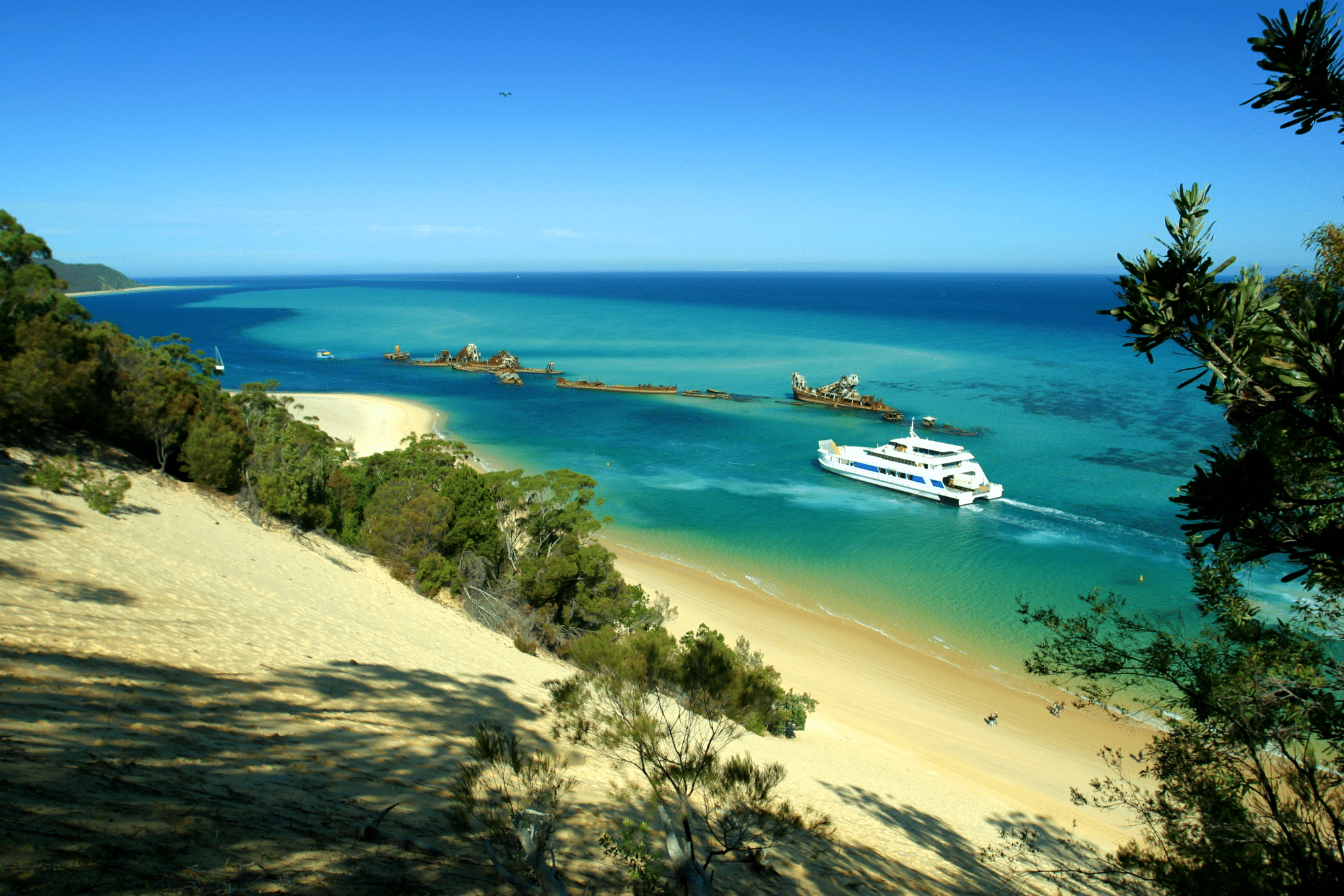 Boat near sandy beach in Brisbane