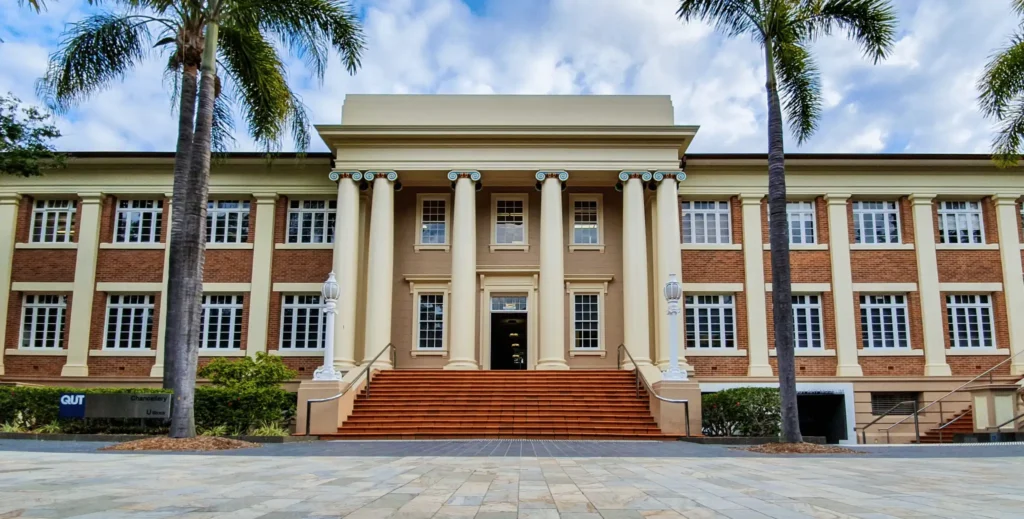 Brisbane arts building with surrounding trees