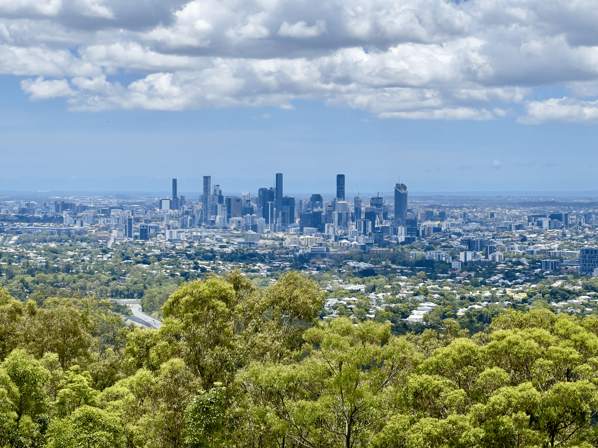 Brisbane cityscape from hilltop viewpoint