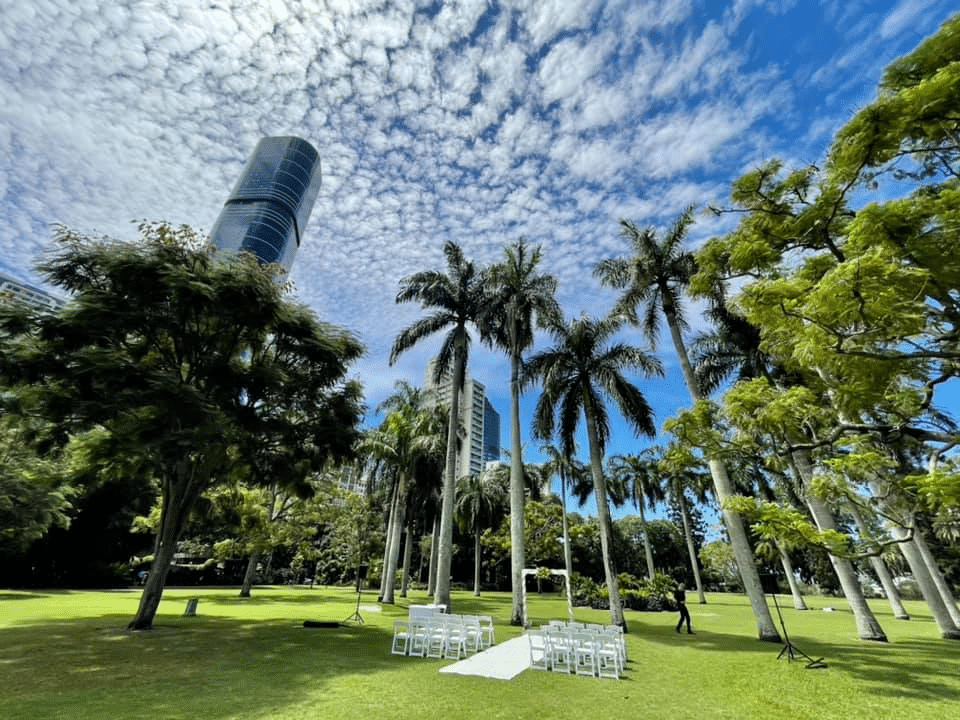 Chairs on grass during school excursion in Brisbane