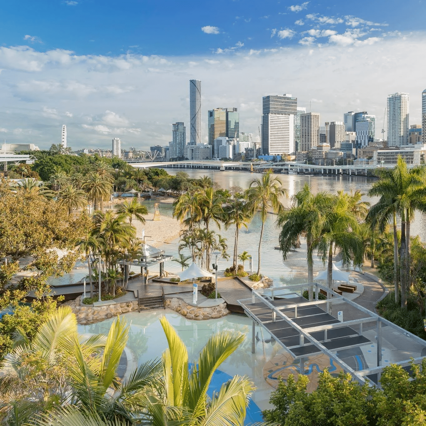 City skyline and pool view in Brisbane travel guide