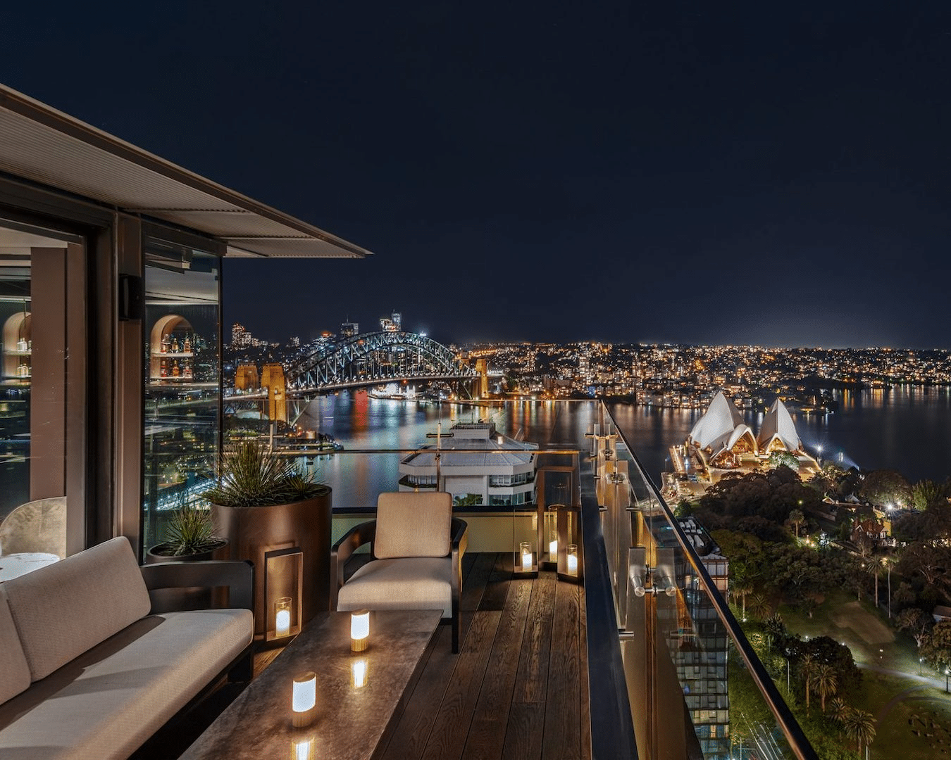 City view balcony at night during work christmas party in sydney