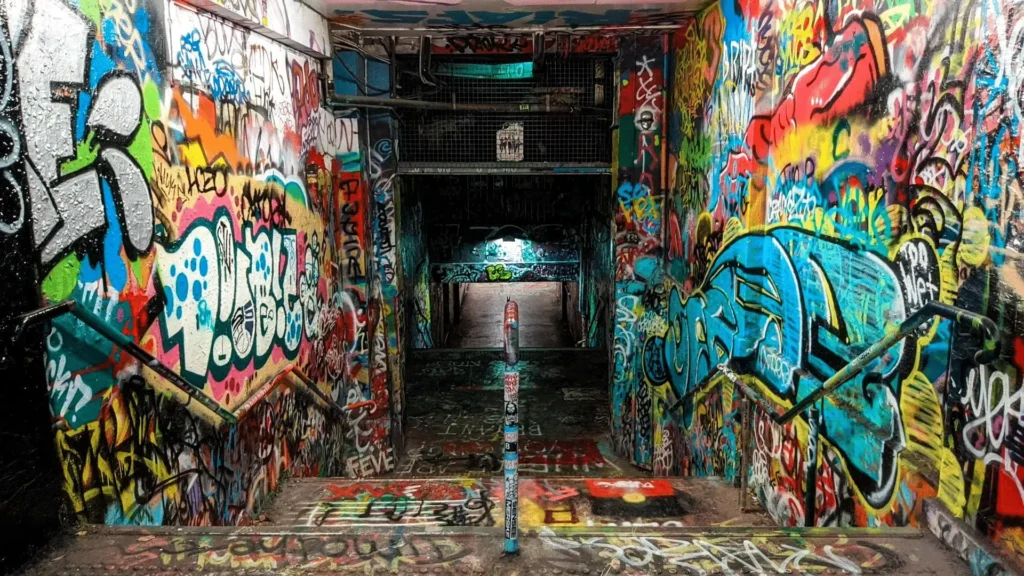Colorful graffiti-covered tunnel in Sydney