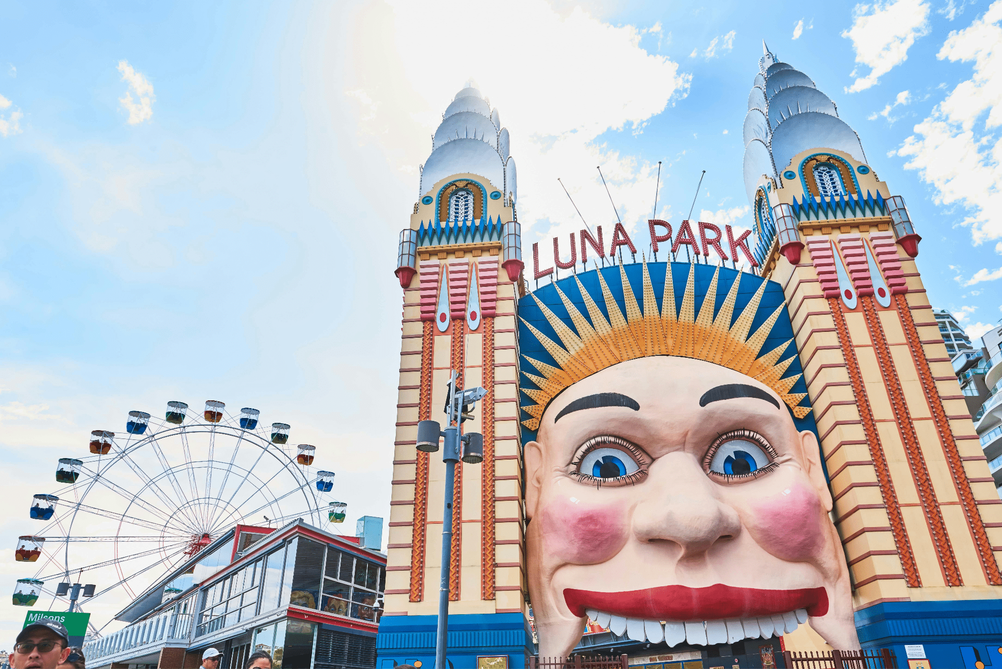 Giant clown statue with ferris wheel in Sydney