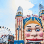 Giant clown statue with ferris wheel in Sydney