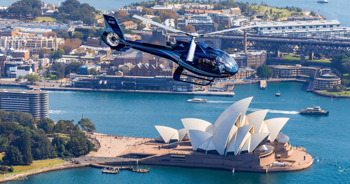 Helicopter flying above the Sydney Opera House