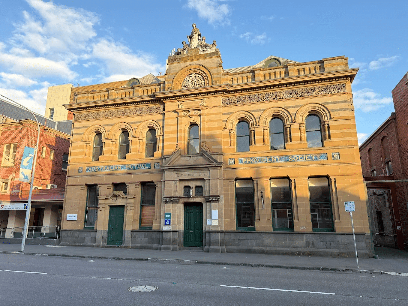 Historic church building with clock tower in Launceston