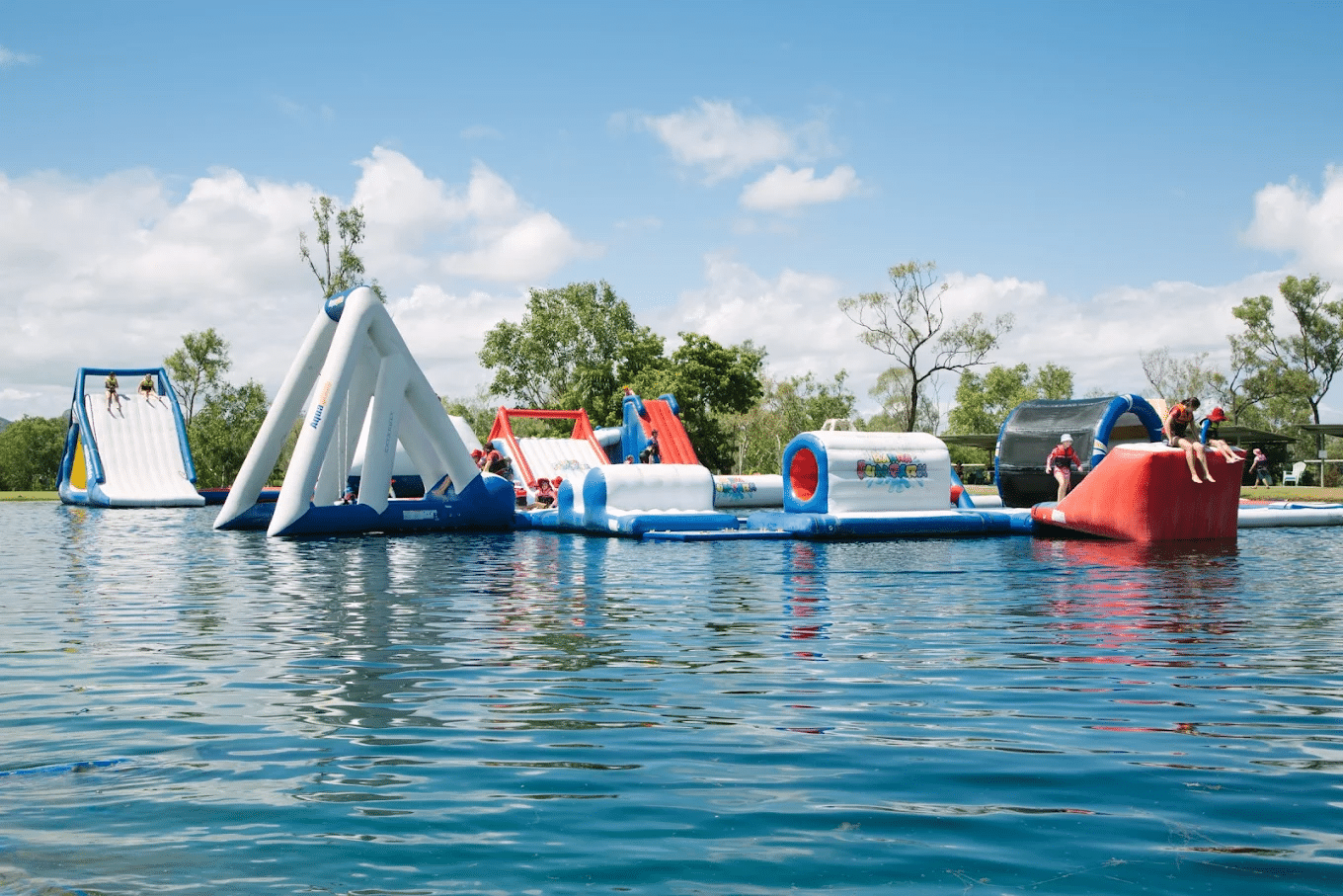 Inflatable water slide on lake in Townsville