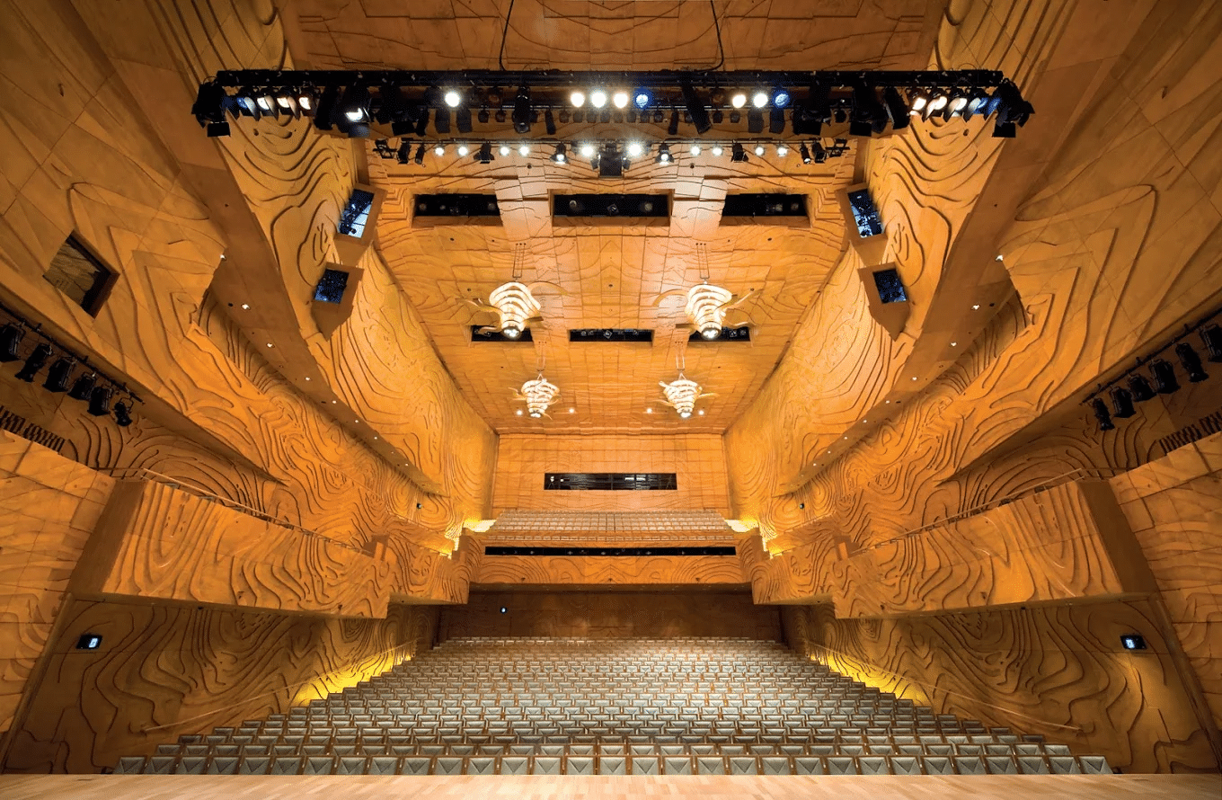 Large auditorium with wooden walls and stage in Melbourne music venue