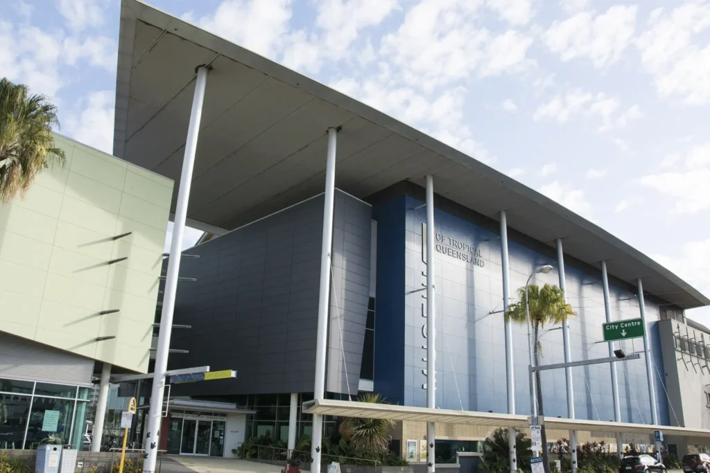 Large building with palm trees, Queensland Museum Brisbane