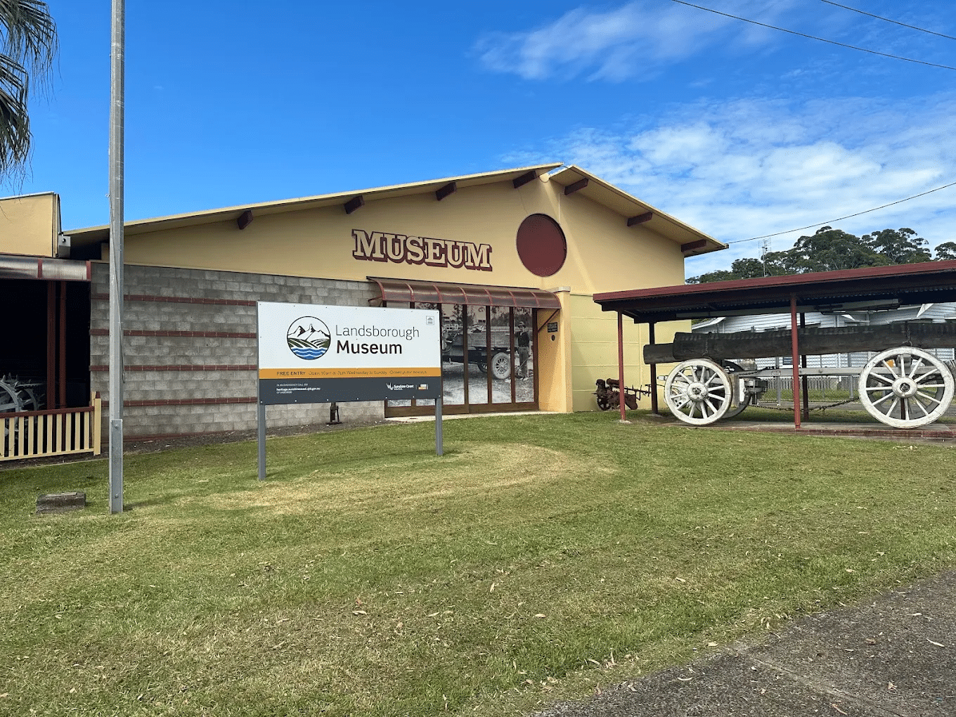 Museum building with a sign on a school excursion destination