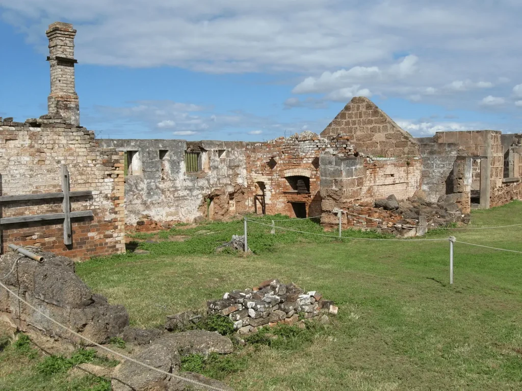 Old brick building with central fireplace in Brisbane nature setting