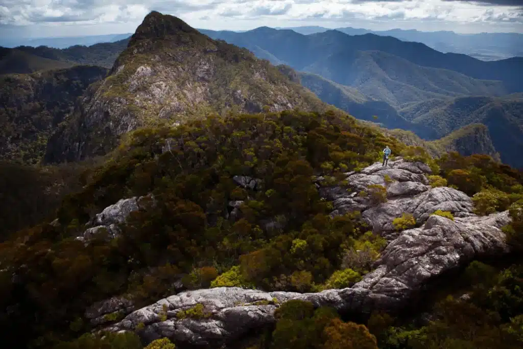 Person on mountain top in Queensland during winter