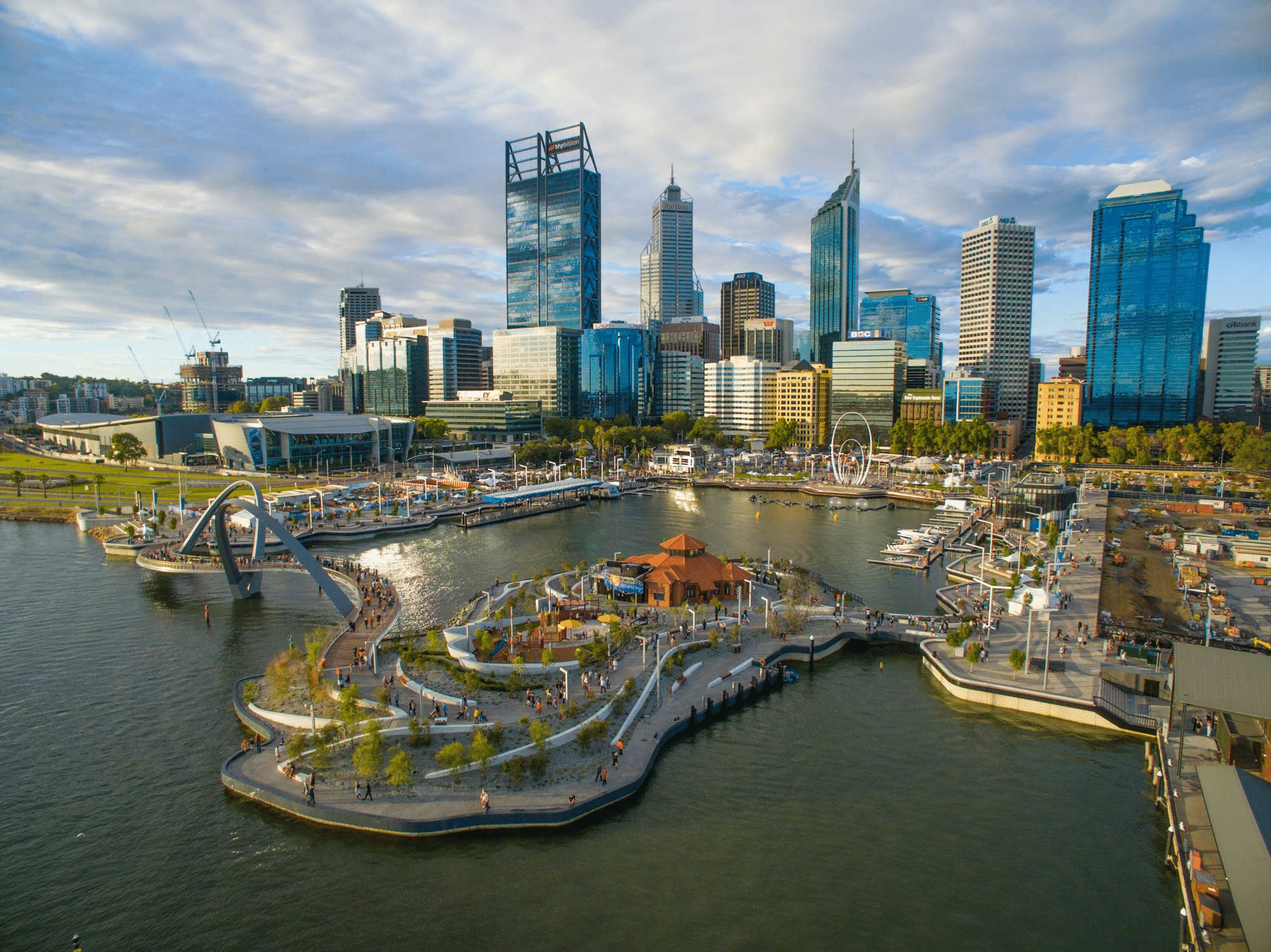 Perth city skyline view over Swan River
