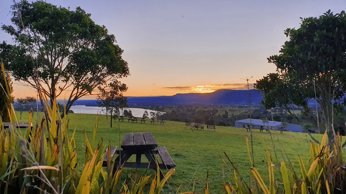 Picnic table near lake at Wollongong winery