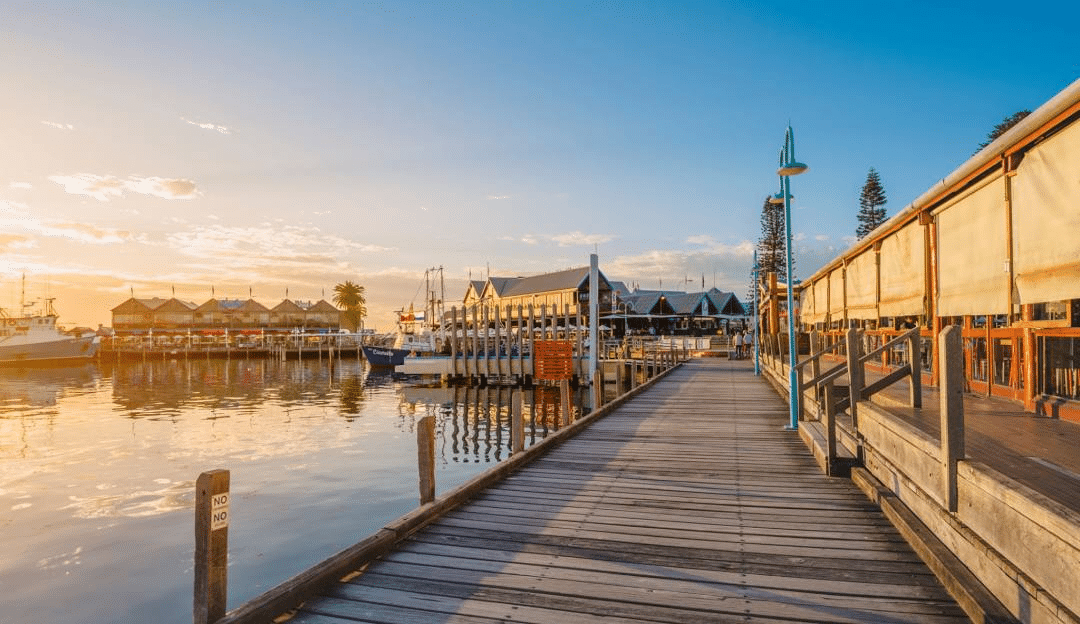 Pier with boat in Perth for church group outings