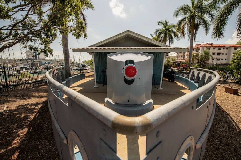 Red light on metal structure in Townsville