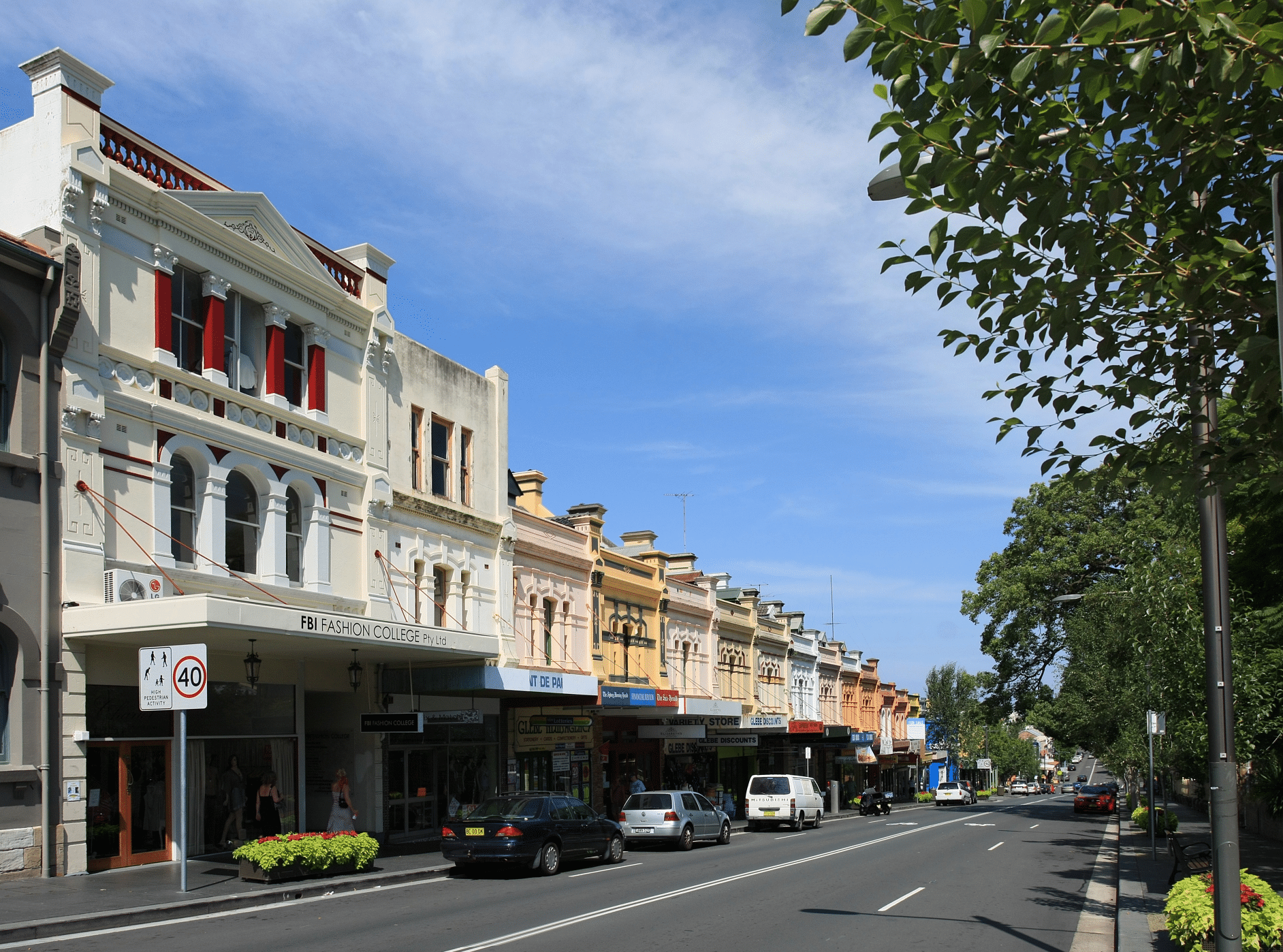 Row of buildings in Glebe Sydney with parked cars