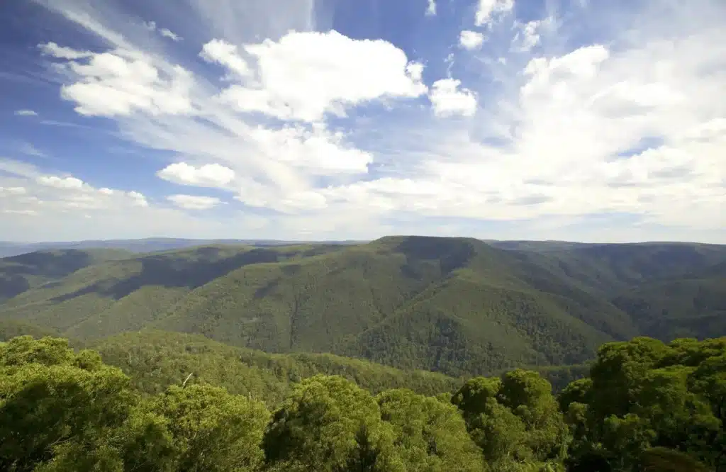 Scenic green mountain range near Sydney in winter