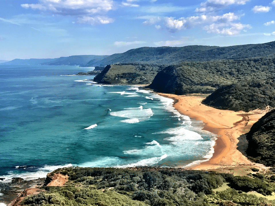 Scenic ocean and sandy beach in Sydney during spring