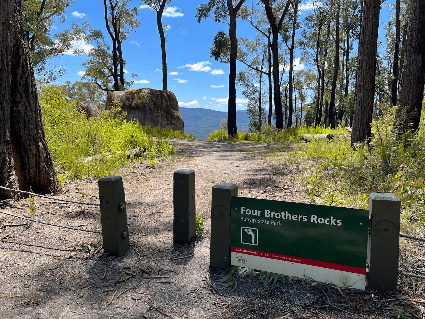 Sign in dirt near trees in Cardinia suburb