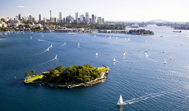 Small island in Sydney Harbour surrounded by water