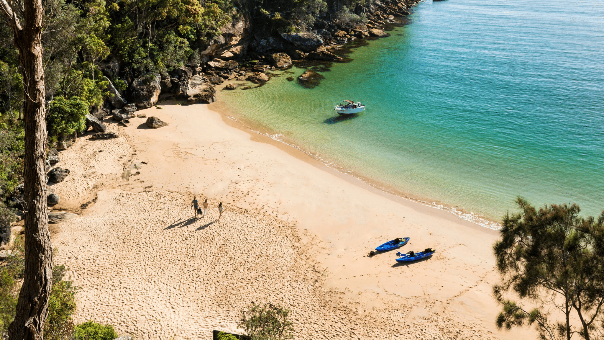 Sydney beach with boats and people, showcasing natural attractions