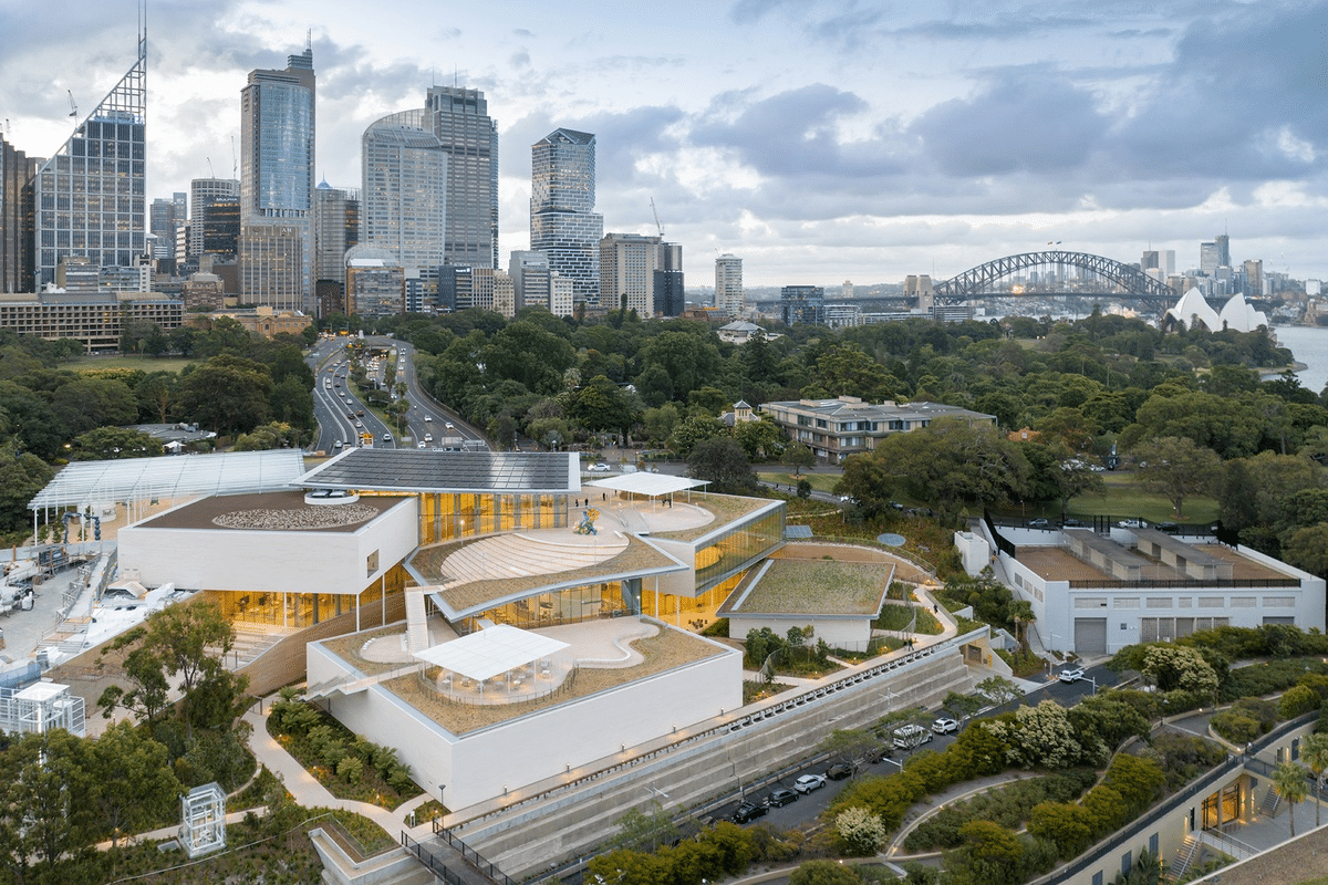 Sydney city aerial view with bridge in background