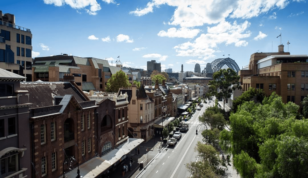 Sydney city street view with bridge in background