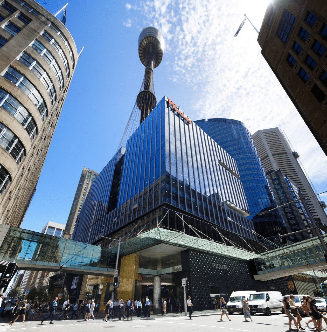 Sydney team building group walking near tall building
