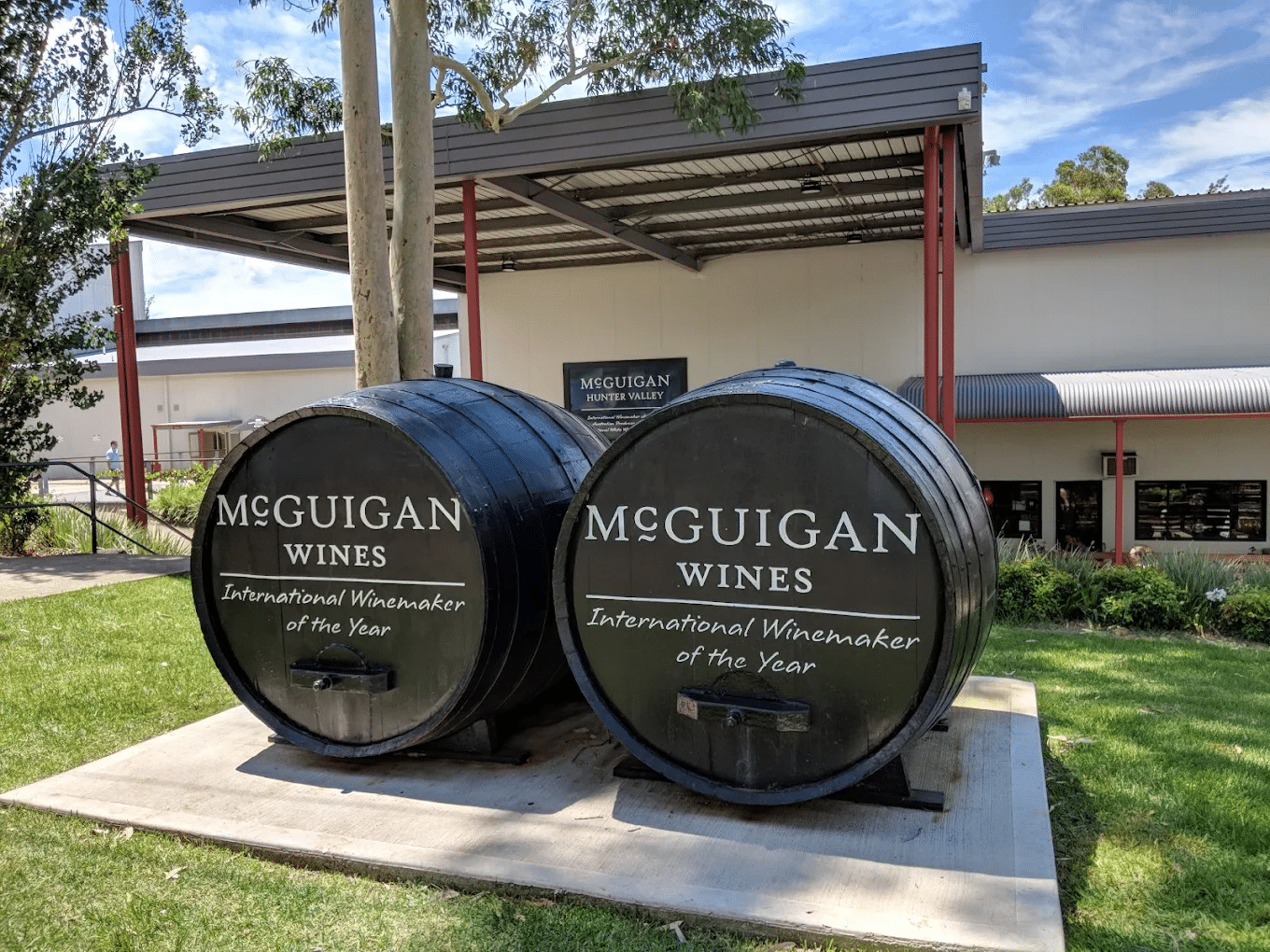 Two wine barrels at McGuigan Wines Hunter Valley winery