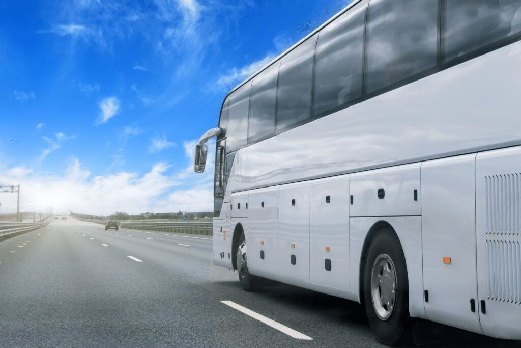 White bus on highway in Sydney