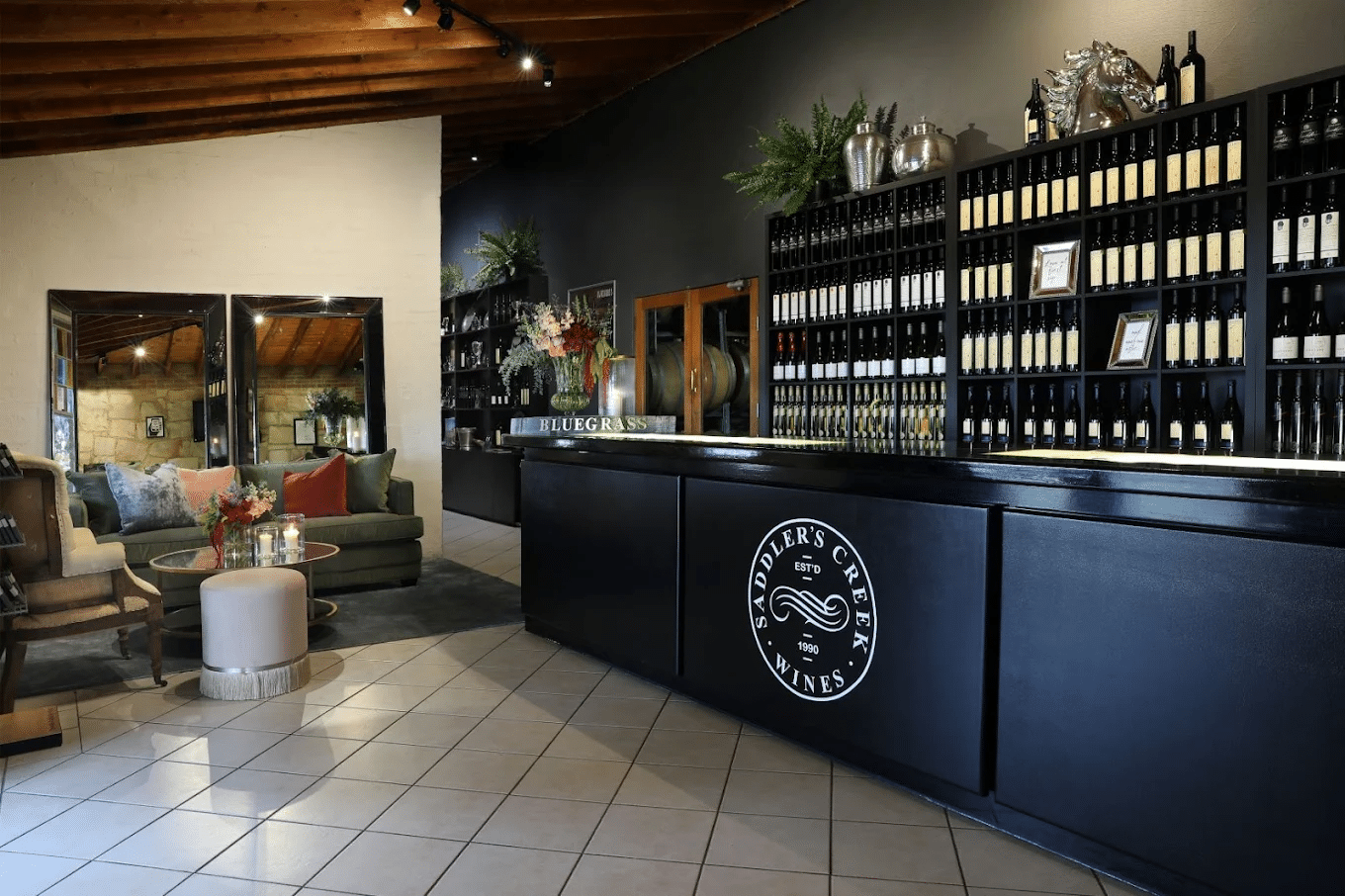Wine bottles displayed at a bar in Hunter Valley
