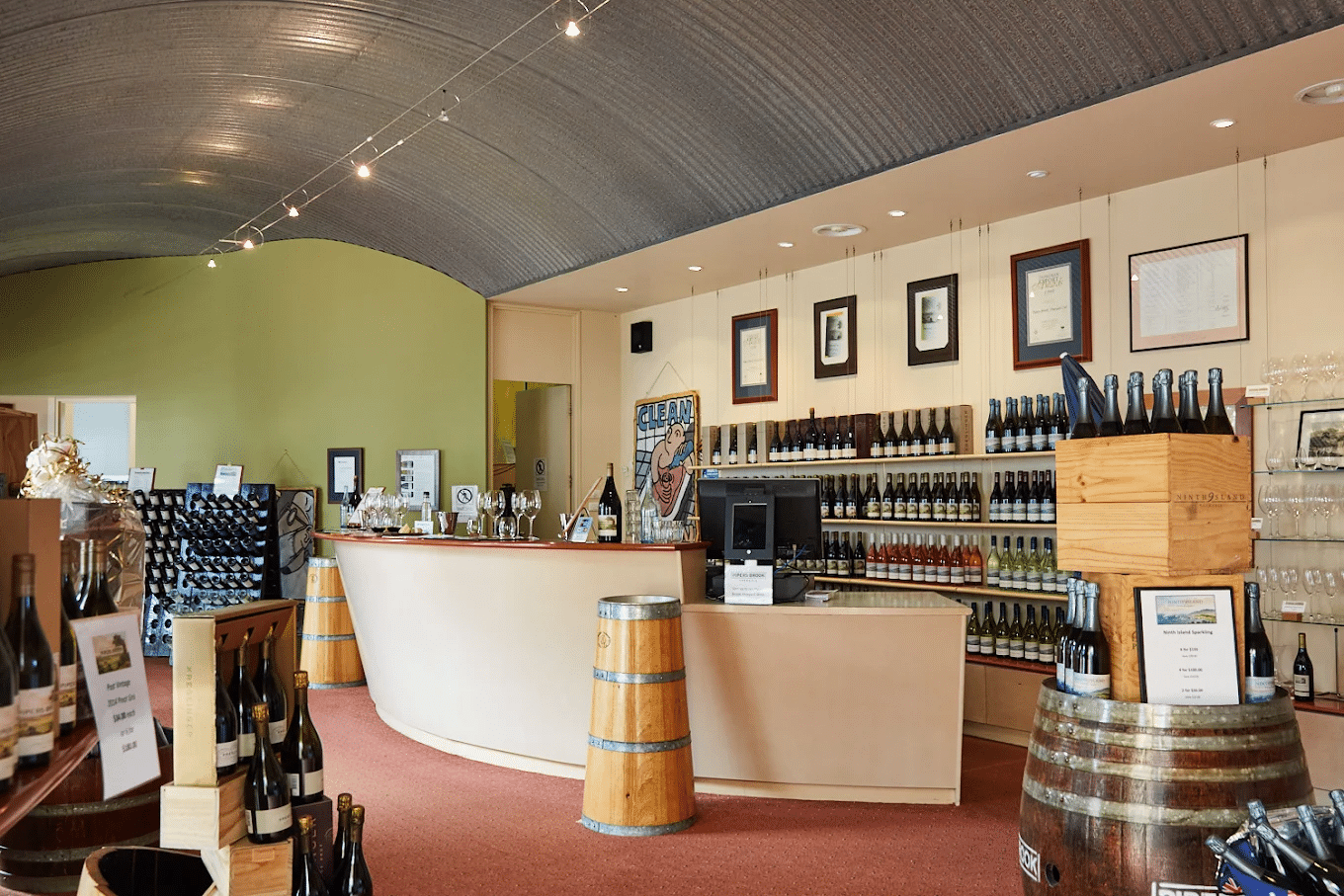 Wine shop counter with various wine bottles